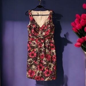 Suzi Chin Grey/Pink/Purple/White/Yellow Floral Print Sleeveless Dress